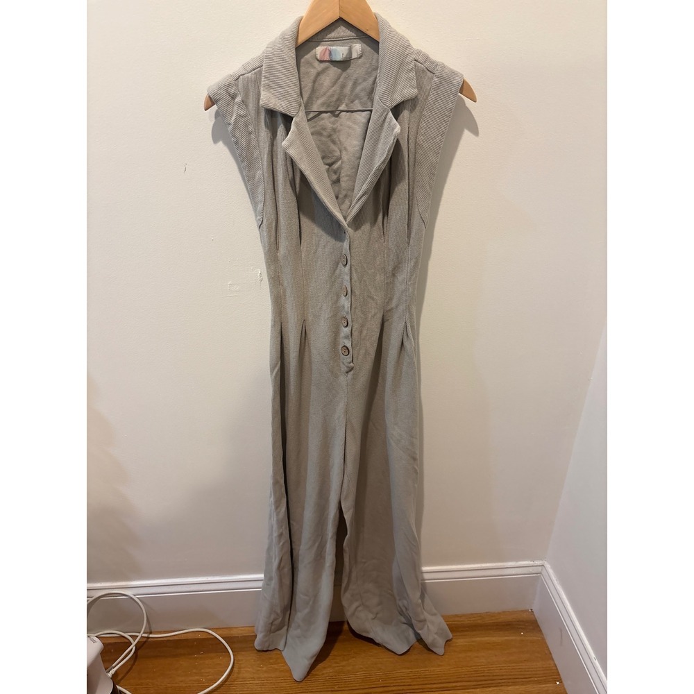 Free People Beach Grey Ribbed Open Back Wide Leg Jumpsuit Small Sleeveless